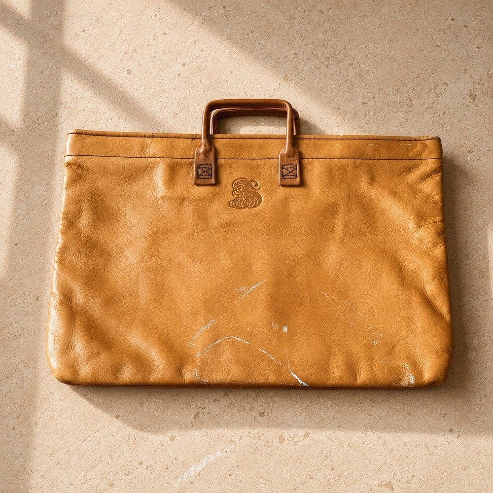 Vintage Leather Document Portfolio Briefcase 17" Tan Monogram S Executive Case